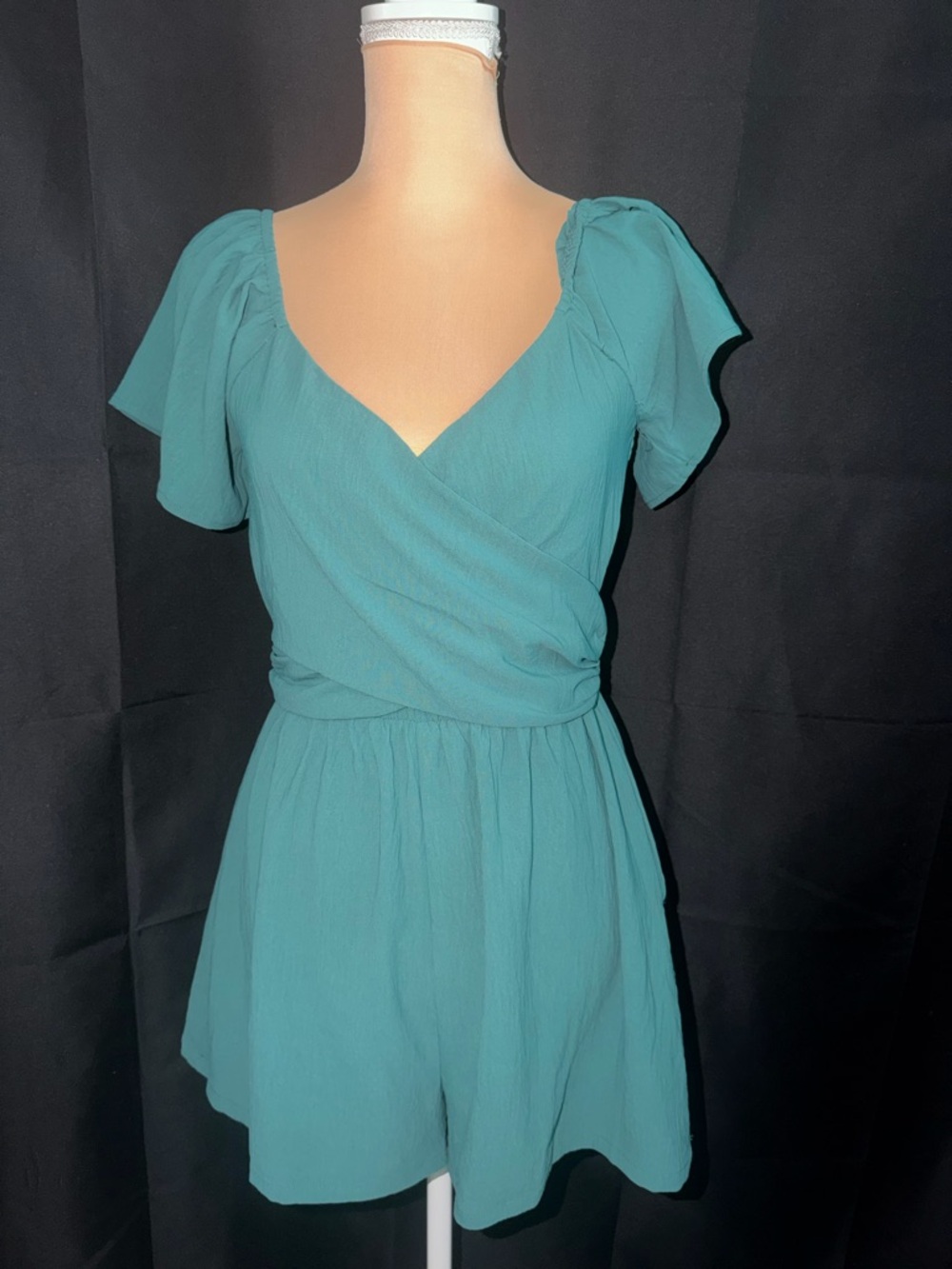 Green Short Sleeve Wrap Romper